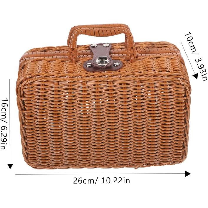 YARNOW Imitation Rattan Suitcase Rattan Picnic Wicker Picnic Basket Storage Basket with Lid Woven Basket with Lid Hand Decor Make Up Clothes