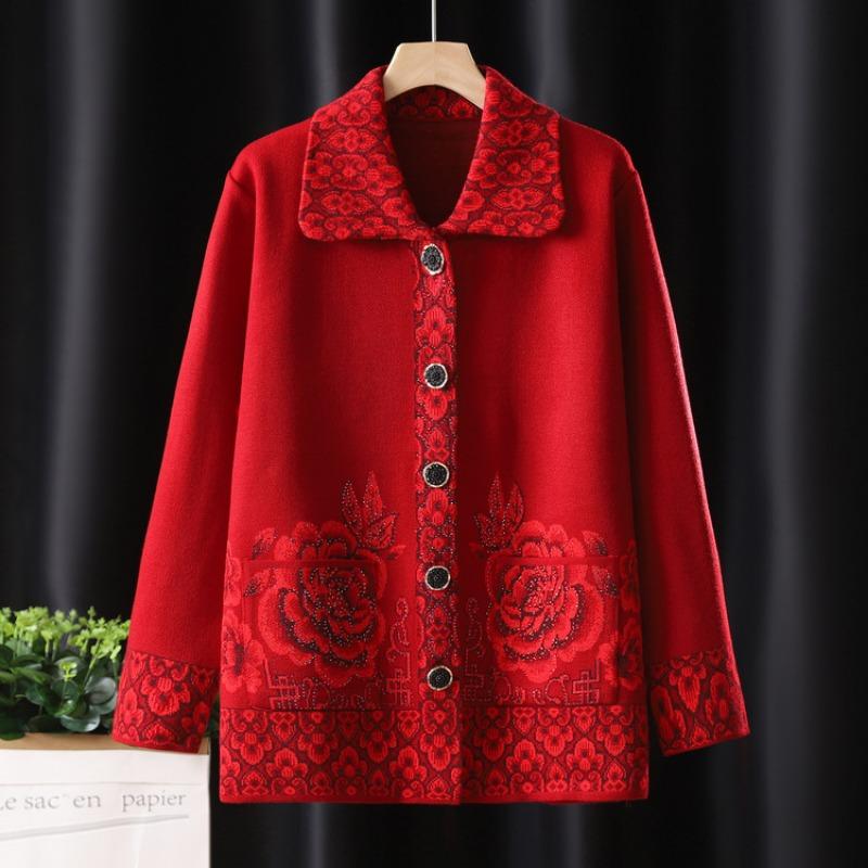 Grandma Sweater Mom Wear Thin Knitted Cardigan Loose Old Lady Spring Jacket Old Man Clothes Women