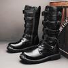 Men's Motorcycle Boots Mid-Calf Knight Men Boot Punk Hippie Rivets Zip Buckle Gentleman Male Flat Shoes Man  Plus Size 38-46