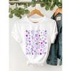 European Sizes Women's Casual Floral Print T-Shirt - Country Style Round Neck Top, Breathable Soft Fabric, Lavender with Multicolor Flowers