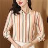 Damen Langarm Retro Gestreiftes Seidenhemd - Sommerdesign