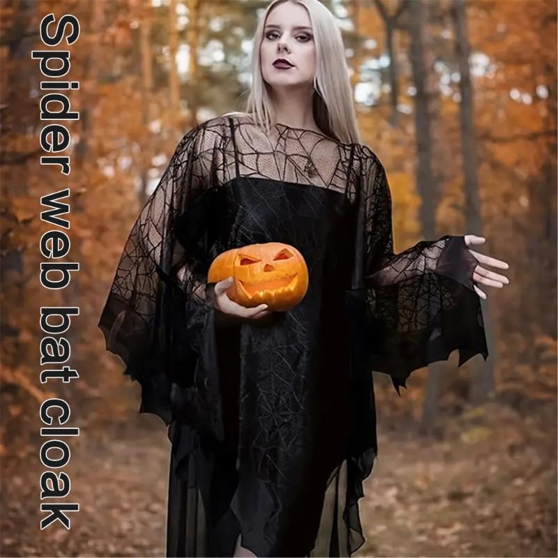 Women Shawl Spiders Webs Poncho Shawl for Halloween Cosplay Costume