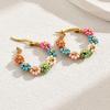Boho Beaded Flower Hoop Earrings, Stainless Steel Decor Hoops, Bohemian Style Everyday Jewelry for Women, 1 Pair
