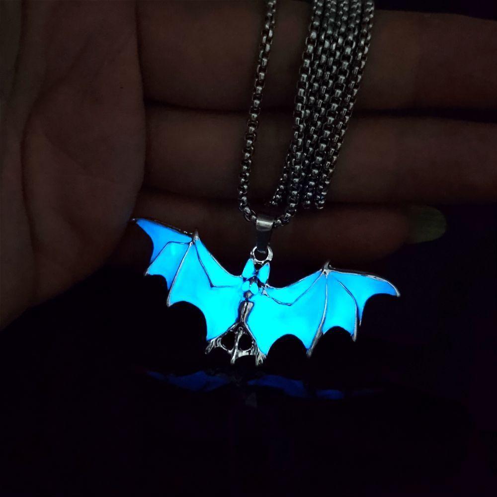 Bat Luminous Pendant Necklace Zinc Zinc Alloy Hip Hop Neck Chains Unique Halloween Necklace  Party