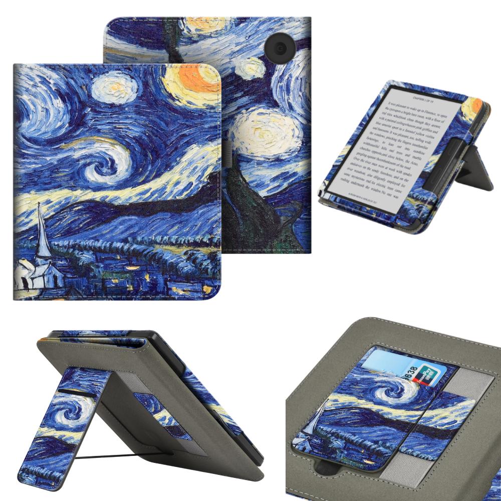 For KOBO Libra Colour/Libra 2/Libra H2O Case with Hand Strap Stand Card Slot 7 Inch Leather Cover Ebook N428 N418 N873 Funda