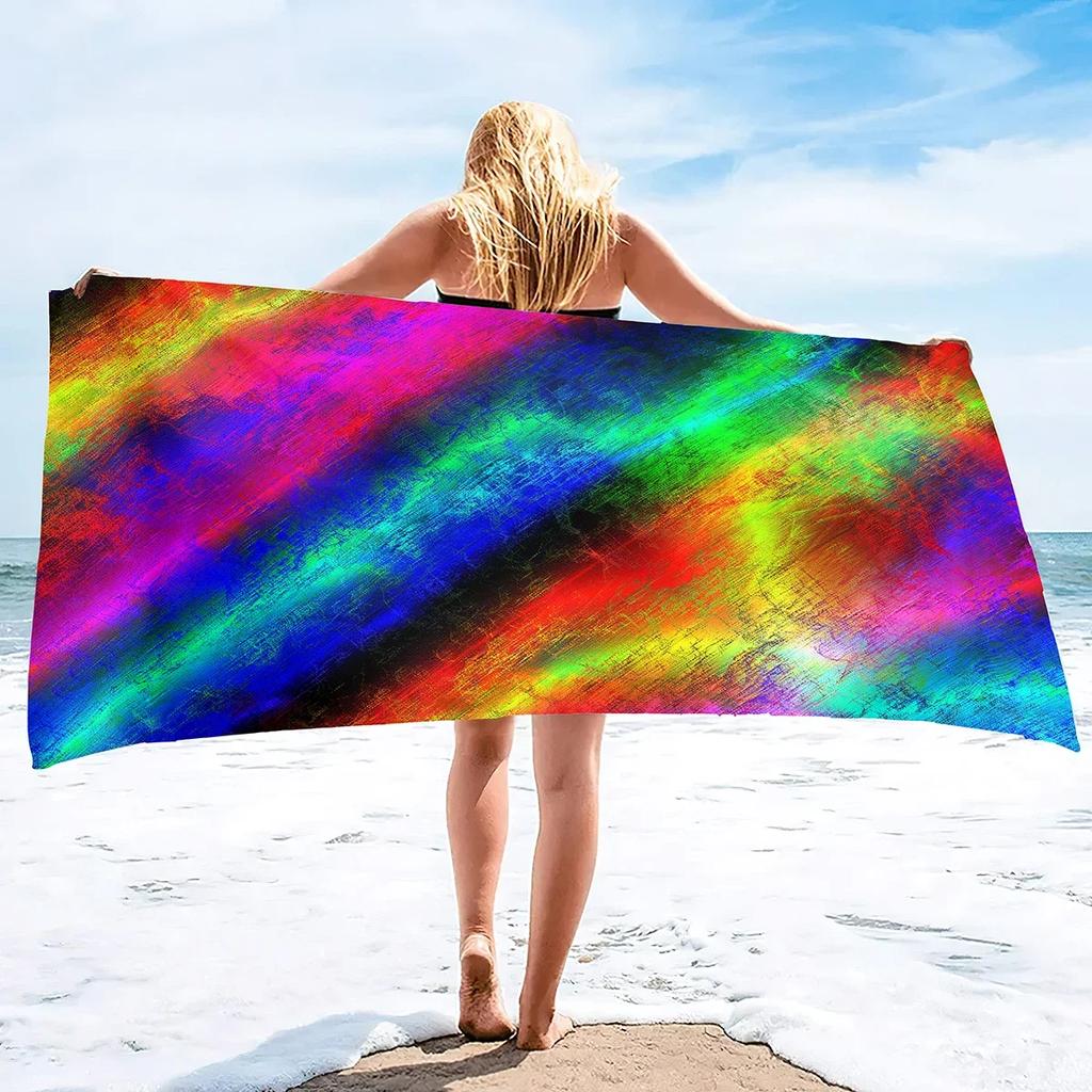Beach Towel Rainbow Colors Printed Microfiber Beach Towel, Oversized Large Quick Dry & Sand Free Lightweight Towel Adults Towel