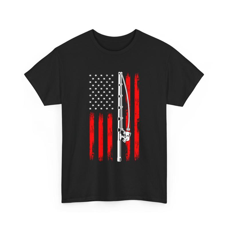 American Flag Patriotic Fisherman Fishing Rod T Shirt