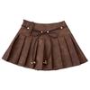 Retro Pleated Skirt Brown High Waist A Line Mini Skirt Vintage Style