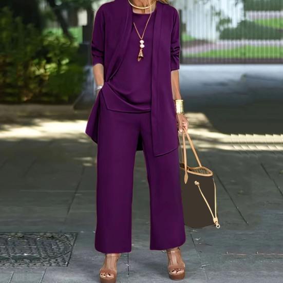 3 buc./set femeie haină vestă pantaloni set cardigan cu mânecă lungă cu decolteu o vestă fără mâneci cu talie elastică pantaloni cu picioare late costum pantalon lejer toamnă primăvară