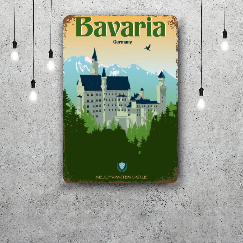 Neuschwanstein Castle Vintage Metal Tin Signs Posters Decor Retro Metal Plaque Wall Art Decor for Garage Bar