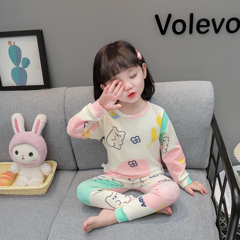 Girls' Fleece-Lined Cotton Pajama Set for Autumn/Winter - Warm Infant and Baby Homewear