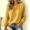 Women's Pullover T-Shirt with Long Sleeve, Round Neck, Ruffle Trim, Tie Front, Color