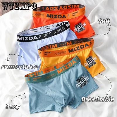 Men Sports Boxers Underpants Underwear White M L XL XXL Letters Wide Band Cotton Breathable Fashion Fitness
