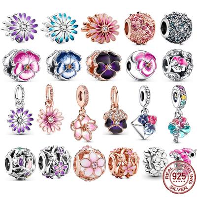 Autentico braccialetto con ciondolo rosa in argento sterling 925