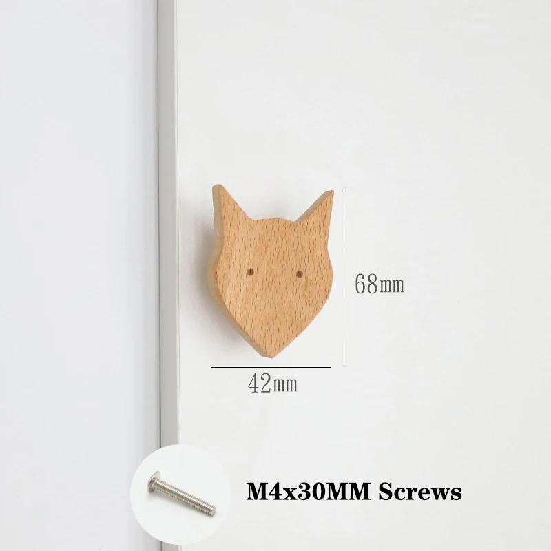 Children's Room Wooden Door Handles Animal Wood Furniture Handles for Cabinets and Drawers Knobs Kitchen Cupboard Wardrobe Pulls