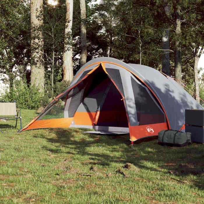 VidaXL 4-Person Cabin Camping Tent Grey Orange Waterproof, Tent, Camping Shelter, Garden Shelter, Tent of 94715