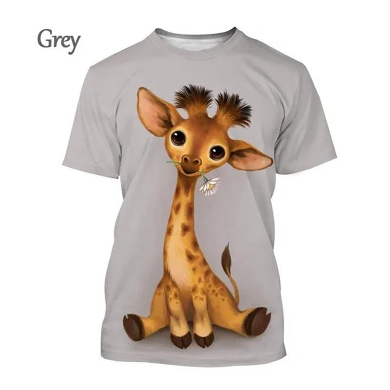 Giraffe Print Children's T-Shirt Cute 3D Boys' Casual Cartoon Animal Short-Sleeve Top