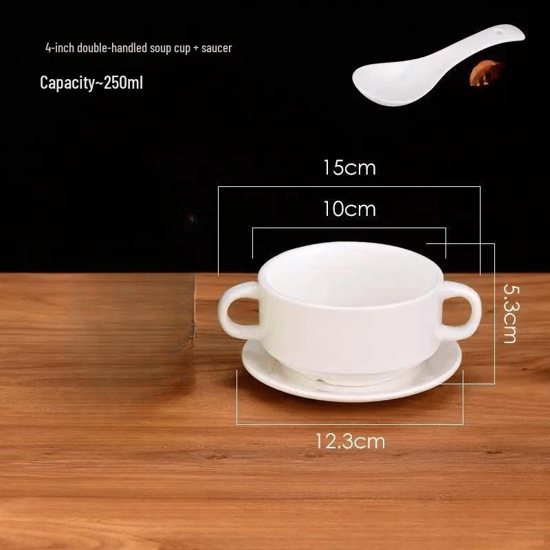 ZISIZ White Ceramic Double-Handle Soup Bowl Set