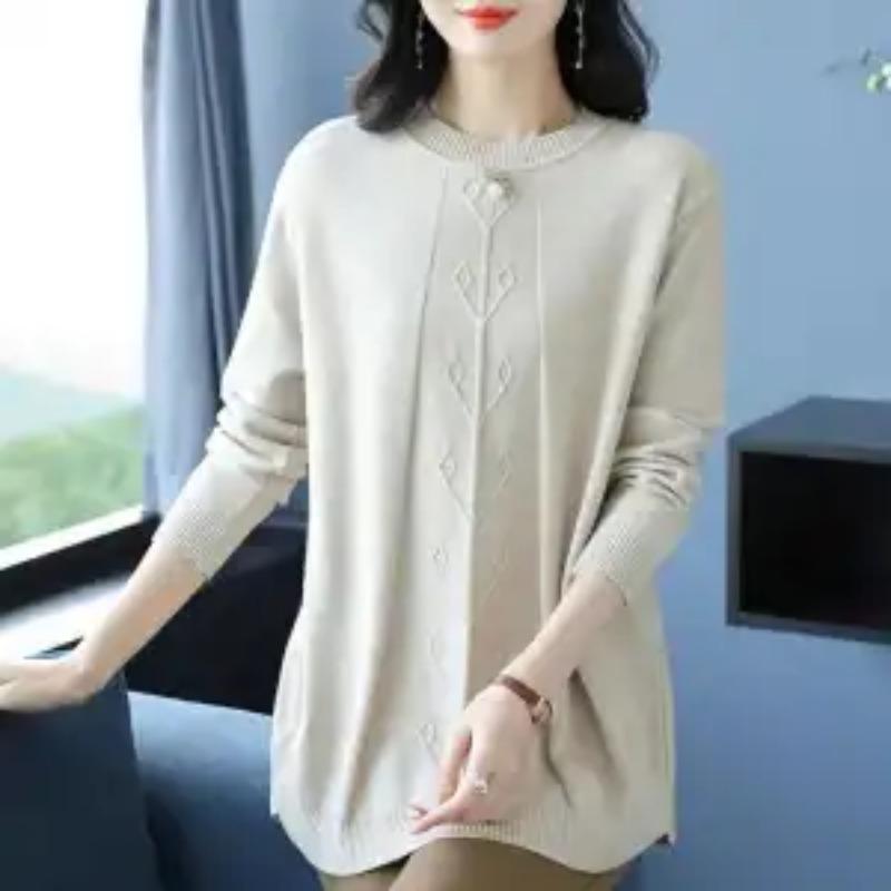 Women's Bottoming Sweater Round Neck Middle-aged Mother's Knitted Loose Sweater Mid-length