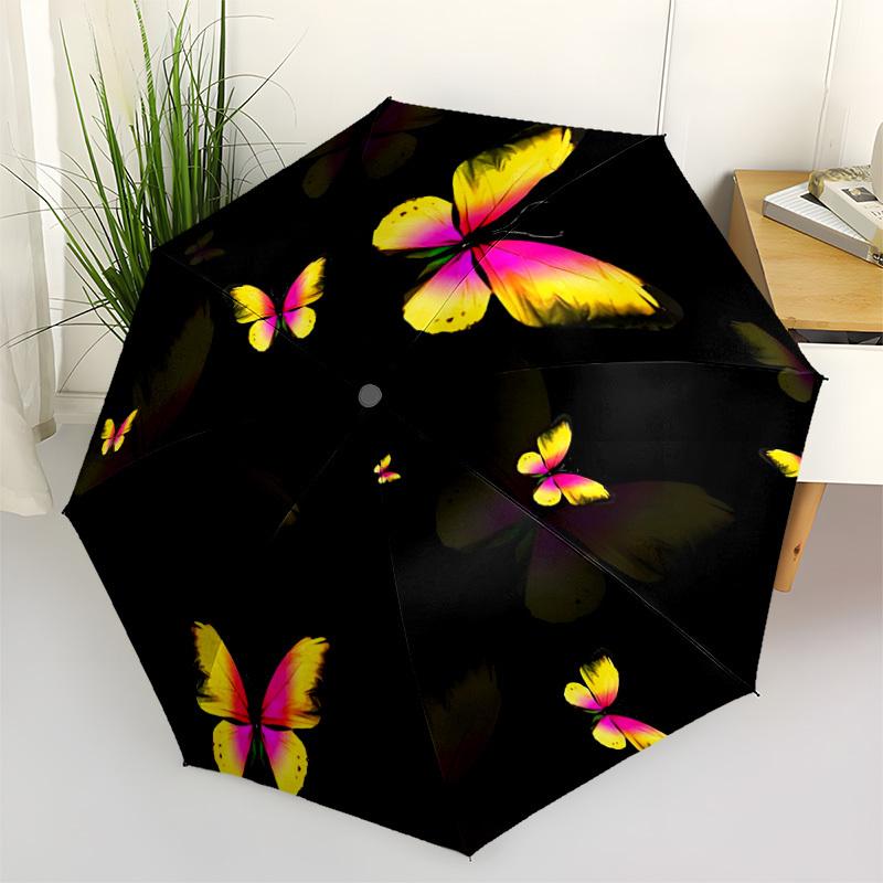 1pc Butterfly Print Circular Umbrella Portable Home Essential Umbrella Folding Umbrella Durable Iron Frame yy251128048