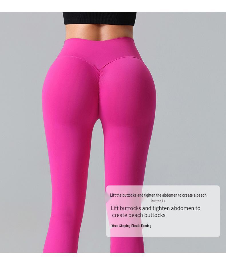 Women's High-Waist Peach Flared Yoga Pants - Quick-Dry, Hip-Lifting, Wide-Leg, Running Tights