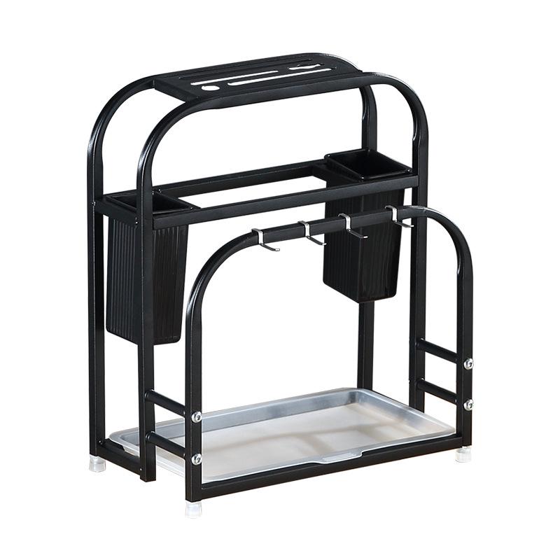 Stainless Steel Kitchen Utensil Holder with Integrated Chopping Board and Multifunctional Storage for Knives and Chopsticks.