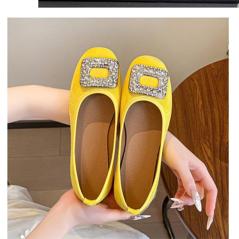 

Модная летняя обувь женская женская обувь осенние повседневные кроссовки женские низкий каблук мелкий вырез кристалл квадратный носок модная пряжка 2025 Dre 42 жёлтый