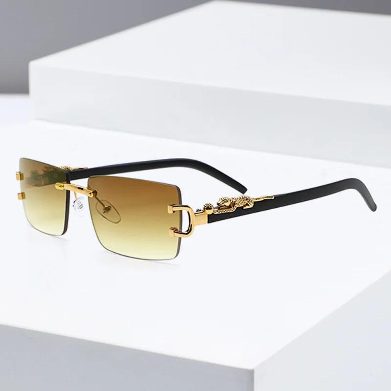 Fashionable Trendy Frameless Rectangular Personalized Sunglasses Metal Leopard Leg Men Women Sun Glasses New Lentes