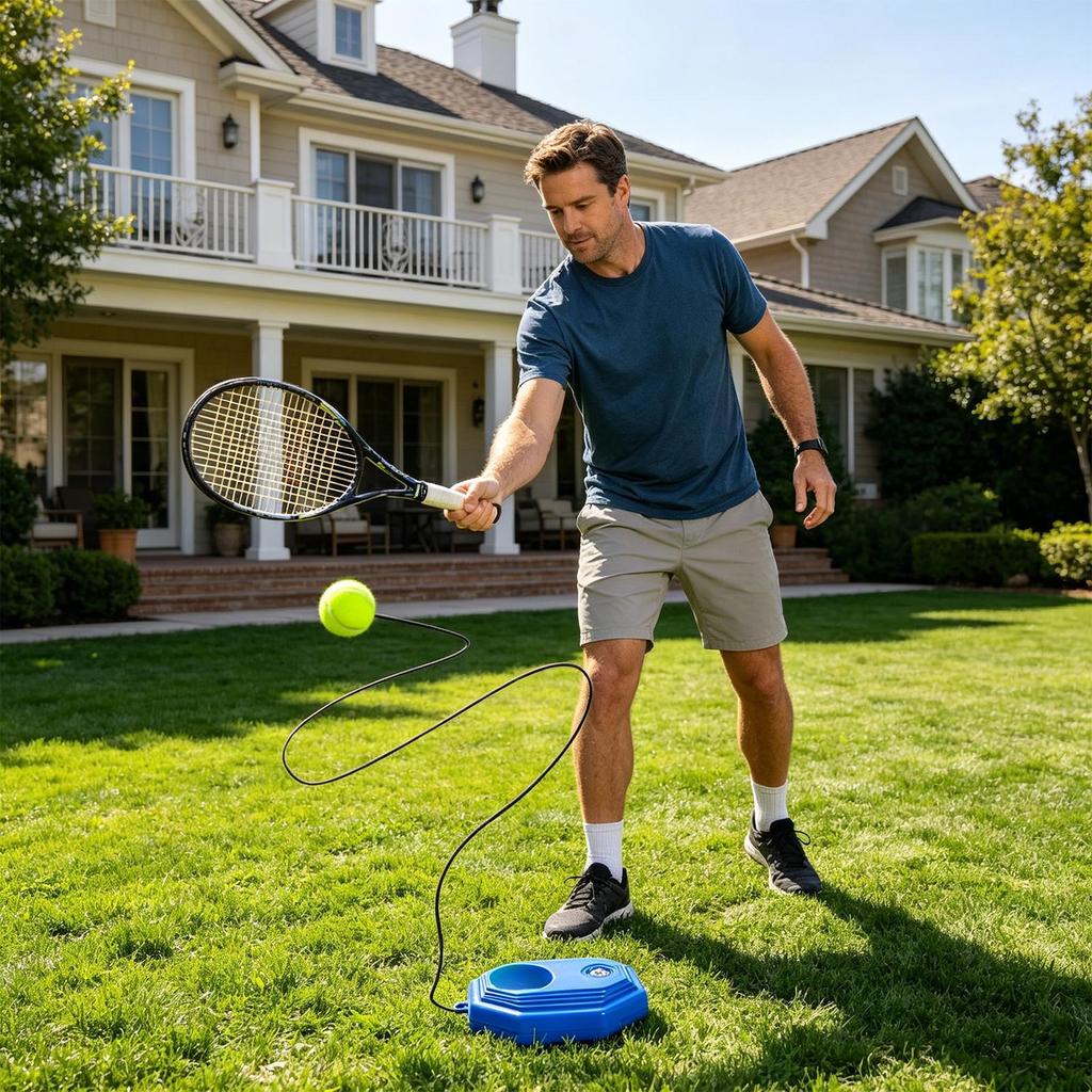 Tennis Practice Rebounder, Reaction Training Game, with String Tennis Return Ball Trainer for Party, School, Backyard, Beach