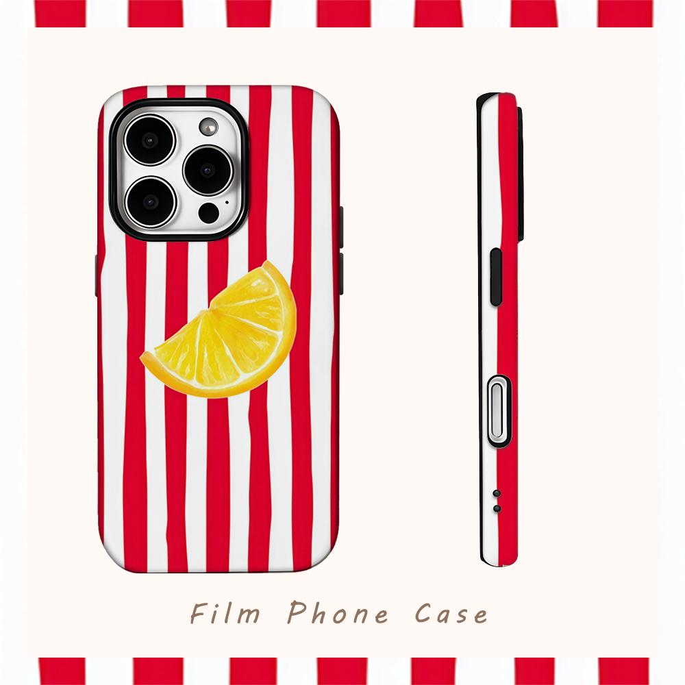 Red Striped Lemon Cute Phone Case for IPhone 16 15 14 13 12 11 X XS XR XSMAX 7 8 Pro Max Plus Double-layer Back Cover