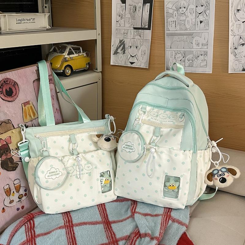 School bag women's new college style Japanese fresh cartoon polka dot backpack junior high school students lightweight travel backpack