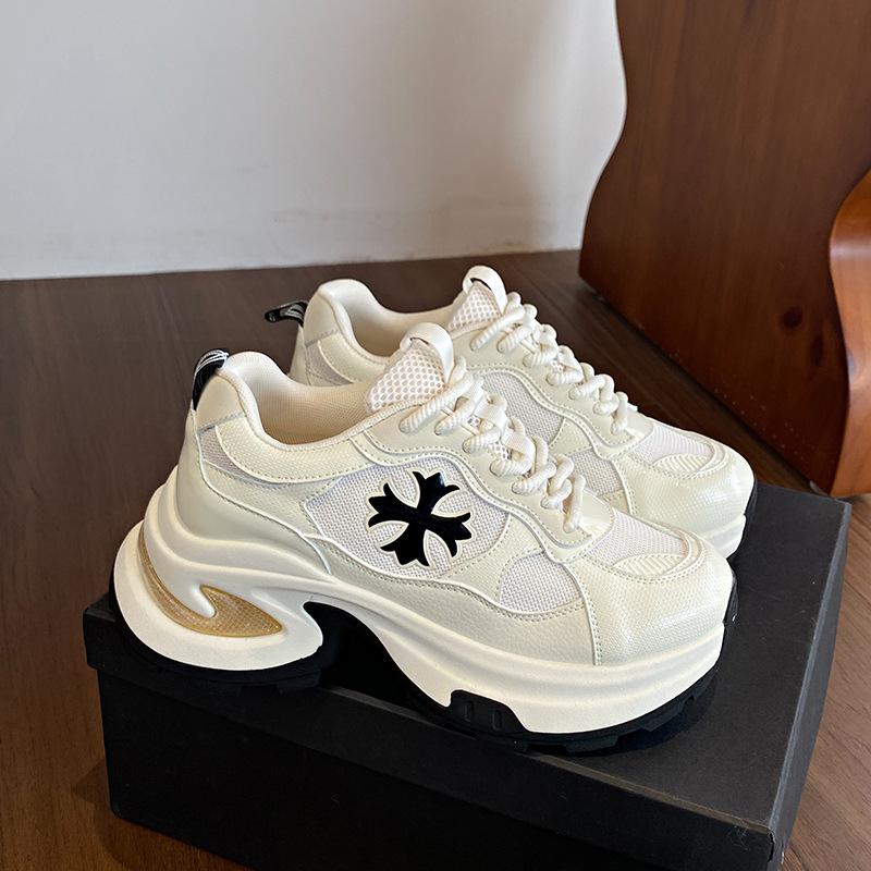 Cross flower thick-soled lace-up sports dad shoes women's 2025 new wear-resistant casual heightening women's shoes heightening and wear-resistant