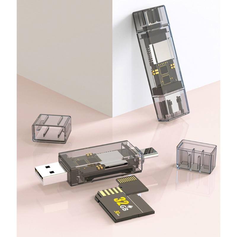 Portable USB 3.0 Card Reader Supports SDTF Cards with Two Slots and Type C Interfaces for Fast Data Transfer