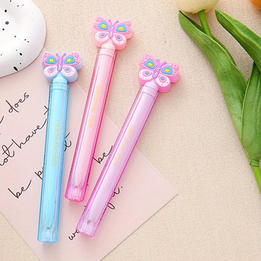 Back To School 10pcs 0.5mm Cartoon Imitation Crystal Butterfly Shape Neutral Pen, Durable School Learn Double Pen Rod Water-based Pen for Awarding