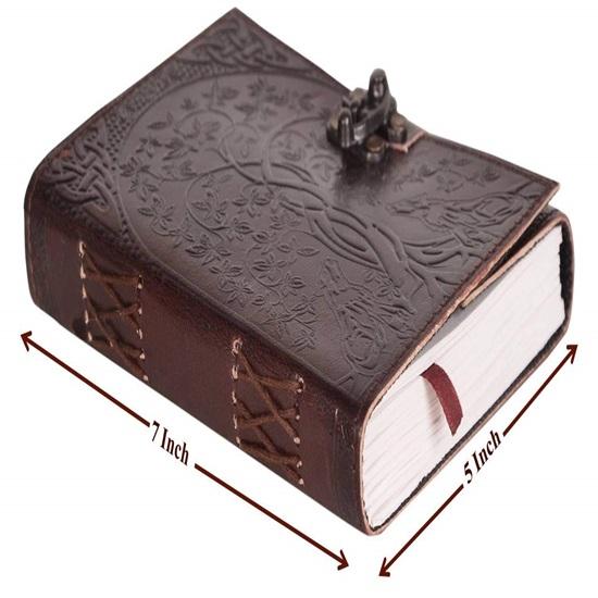 Leather Diary Journey Double Wolf Diary With Lock For Artist Sketchbook,Scrapbook,Drawing,Writing 17.78 X 12.7 Cm 240 Pages