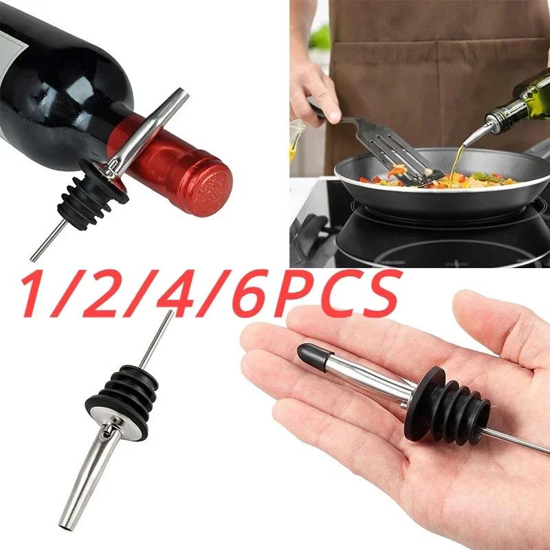 1/2/4/6Pcs Stainless Steel Wine Bottle Stopper Olive Oil Dispenser Pourer Spout Set with Airtight Design for Kitchen Bar Use