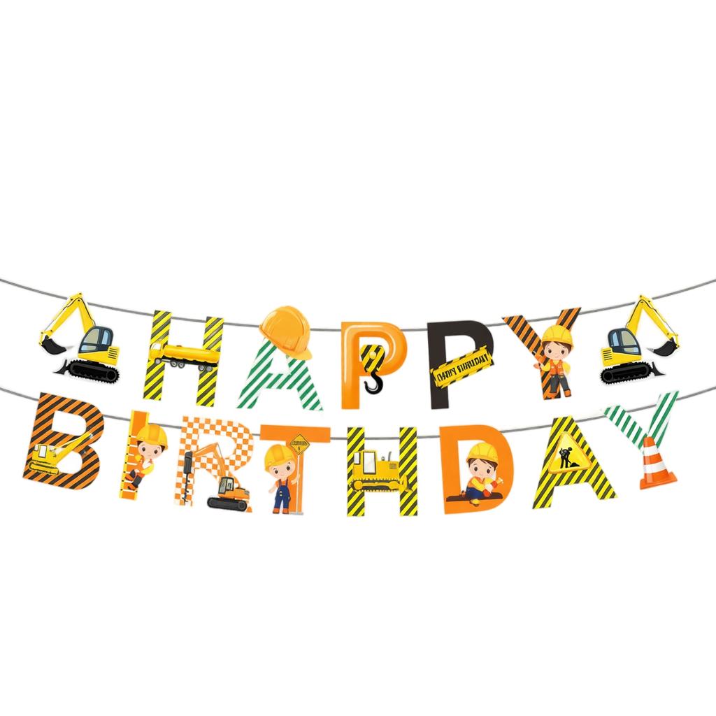 Excavator Construction Birthday Party, Striped Engineering Vehicle Bunting Decoration