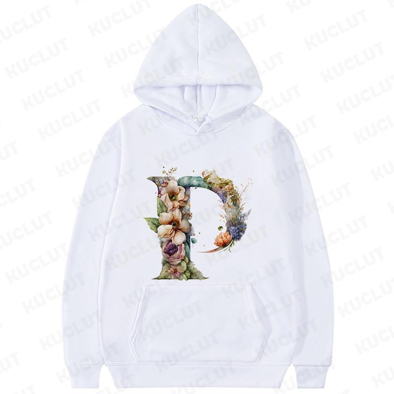 Women Hoodies Clothing 26 Alphabet Sweatshirts Hooded Shirt Fashion Flower Letters Graphic Outerwear White Women's Sweat-shirts