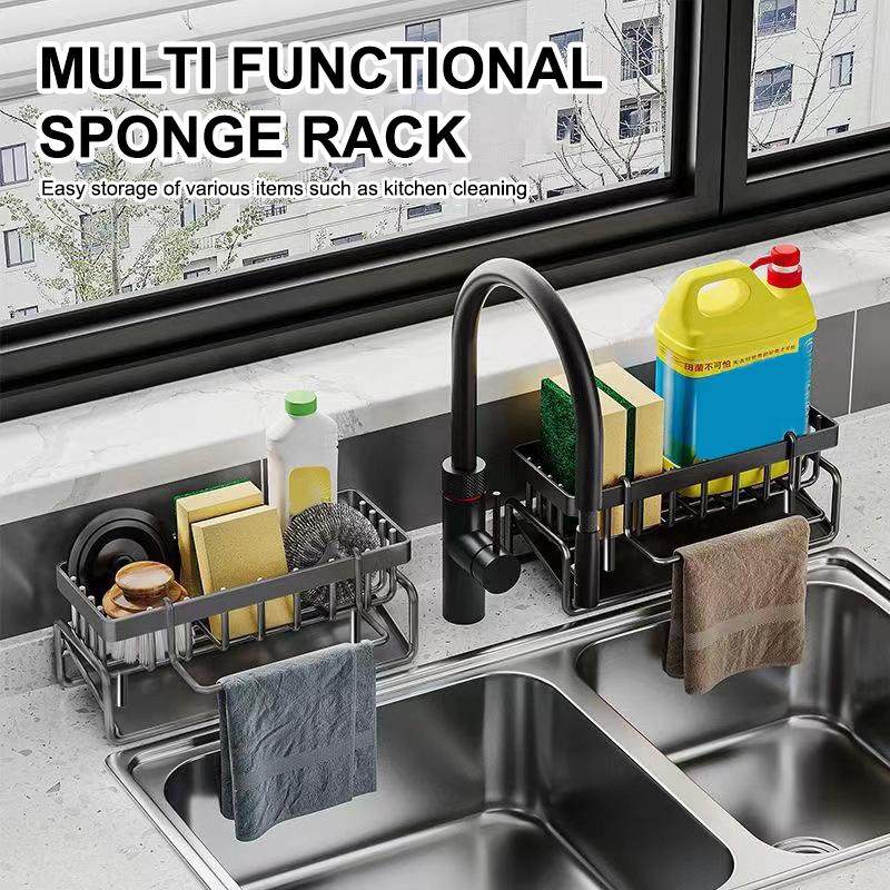 Kitchen Sink Caddy, Sponge Holder Self Drain Soap Dish With Detachable Dishcloth Rack For Dishcloth Soap Brushes Space Saving