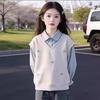 Girls' Faux Two-Piece Hoodie – Stylish Spring/Autumn Shirt Collar Top