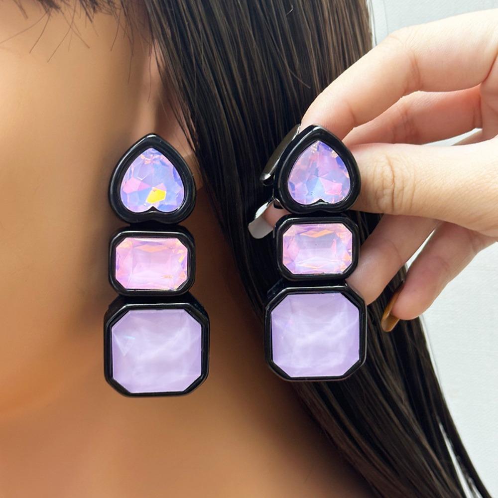 Colorful Shiny Rhinestone Earrings Resin Heart Shape Ear Jewelry Geometric Square Studs Gift