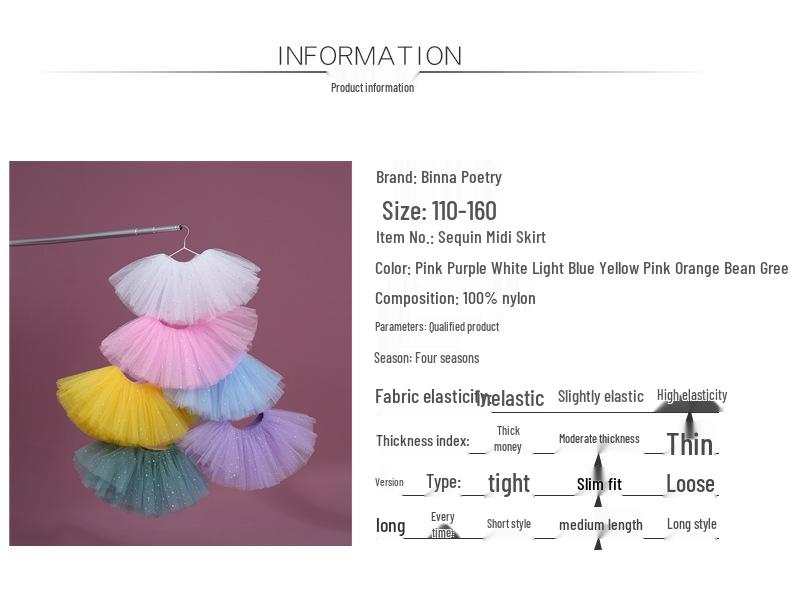 Girls' White Sequin Tutu Ballet Skirt for Dance