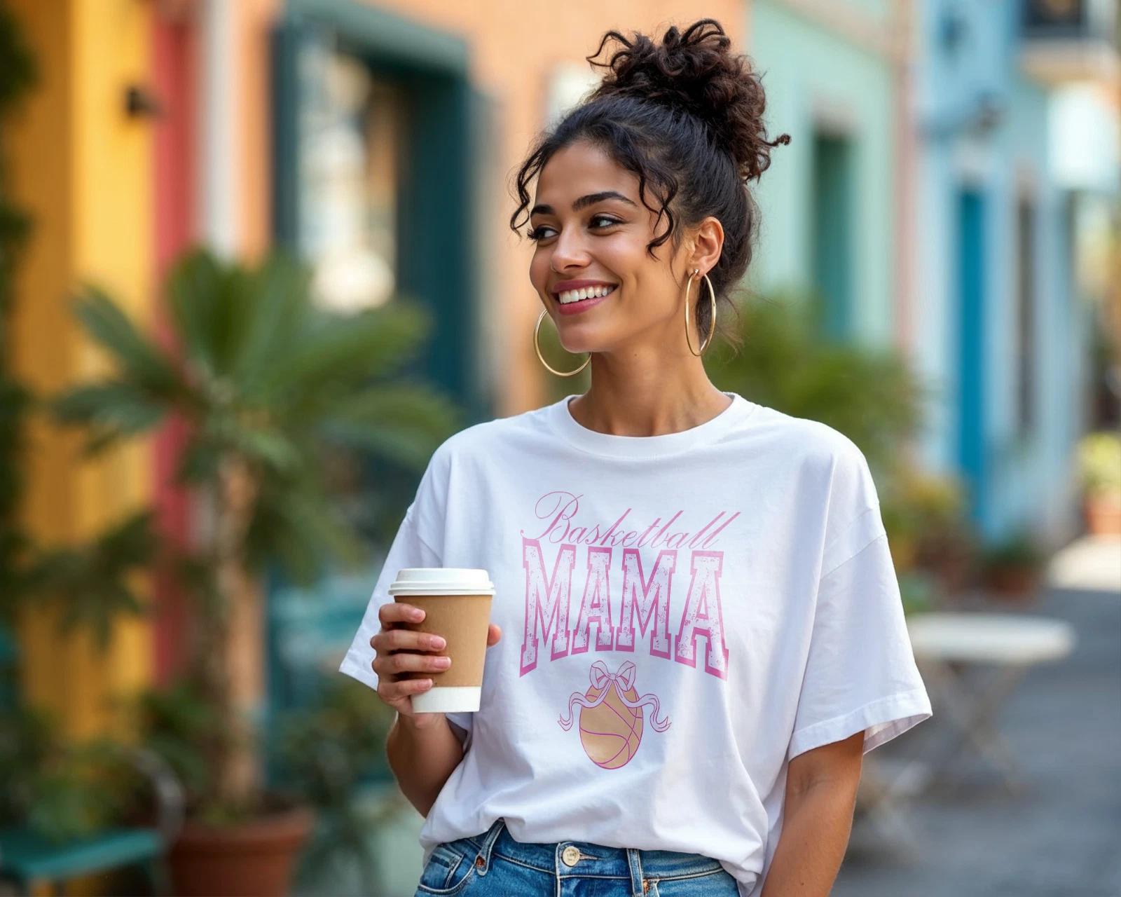 Basketball Mama T-Shirt – Cute Pink Sports Mom Graphic Tee for Game Day A352 S