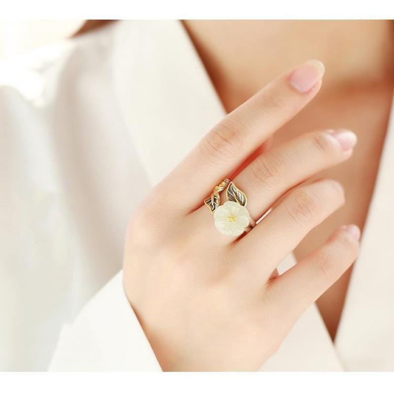 Adjustable Open Ring With Plum Blossom Motif Gold Plated Copper Vintage Boho Womens Fashion Jewelry