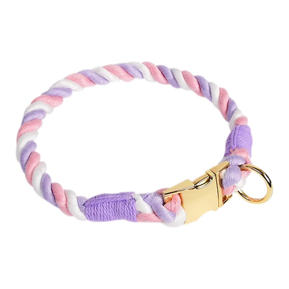 Classic Comfortable Cotton Dog Collar Adjustable Braided Cotton Multi-Color Rope Collars with Durable Metal Buckle for Medium Small Dogs