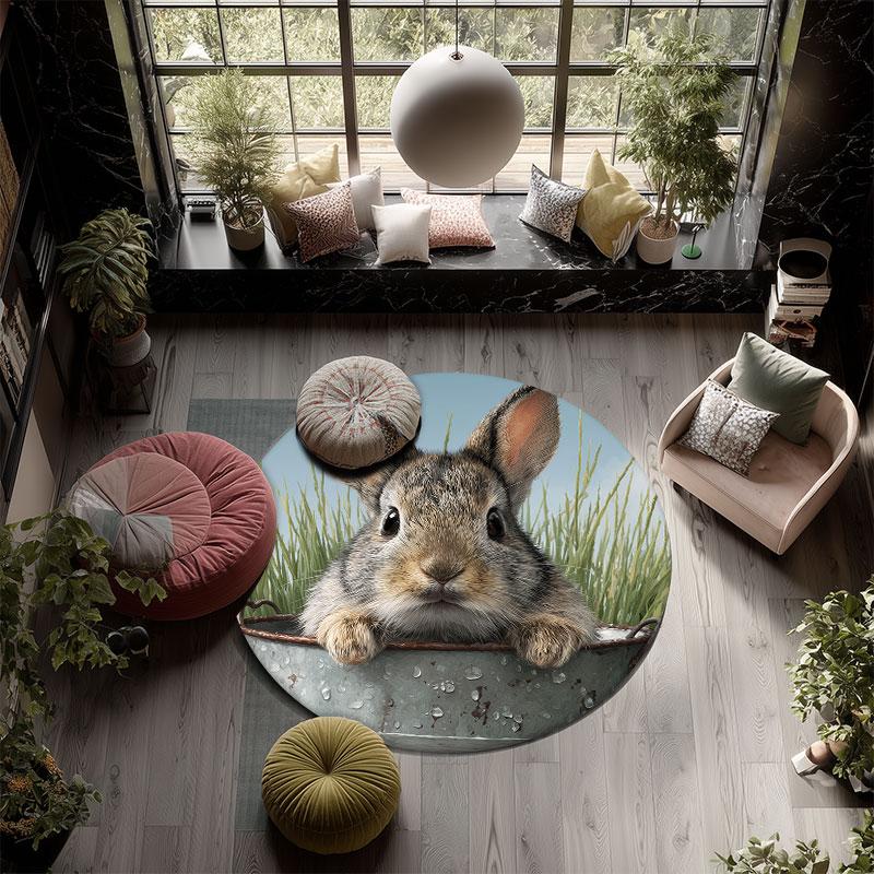 Rabbit pattern round rug,Carpet Rug for Living Room Bedroom Playroom ,Non-slip Floor Mat,Holiday Gifts and Birthday Gifts.