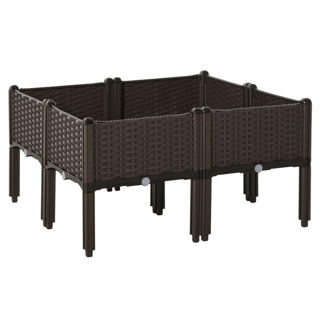Set of 6 26L Garden Raised Bed Elevated Patio Flower Plant Planter Box PP Vegetables Planting Container, Brown