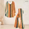 Women Plus Size Round Neck Three Quarter Sleeve Printed Flared Top Flared Pants Two Piece Set