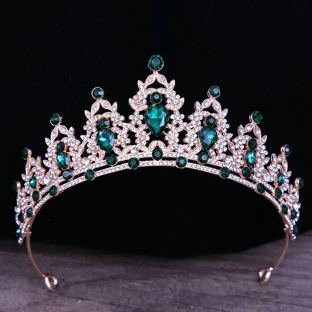 DIEZI Baroque Luxury Girls AB Red Green Blue Crystal Bridal Wedding Tiara Crown Bride Queen Headbands Hair Jewelry Accessories