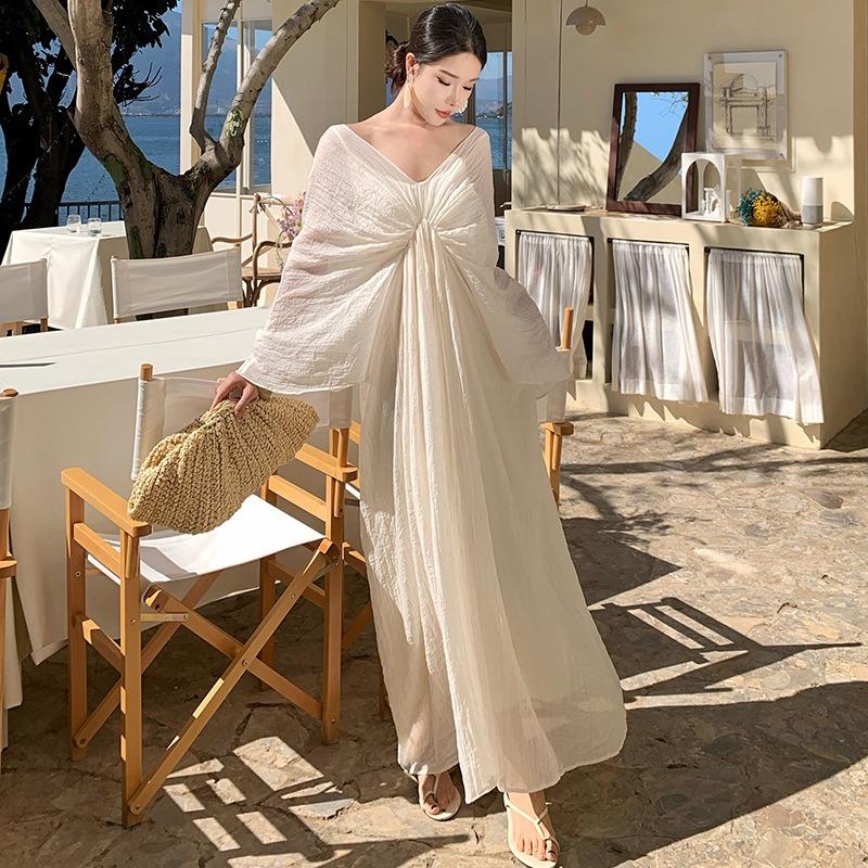 French Gentle Dress Women's New High-end Collar Temperament Holiday Dressing Gown Two-piece Set